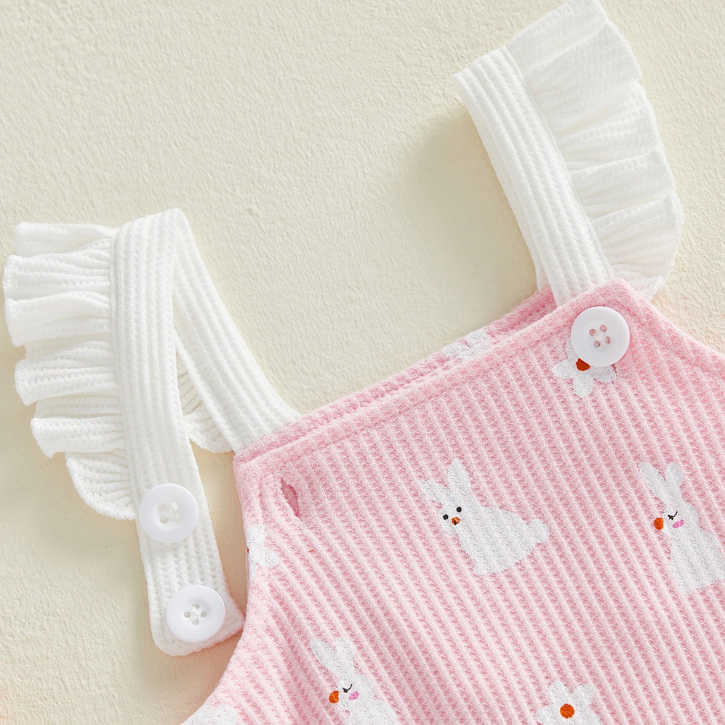 Baby Girl 2Pcs Easter Outfit Square Neck Ruffle Sleeveless Bunny Floral Print Romper Elastic Waist Bloomer Shorts Set