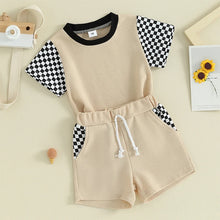 Load image into Gallery viewer, Toddler Baby Boy 2Pcs Checker Print Short Sleeve T-Shirt Tops and Shorts Outfits Set
