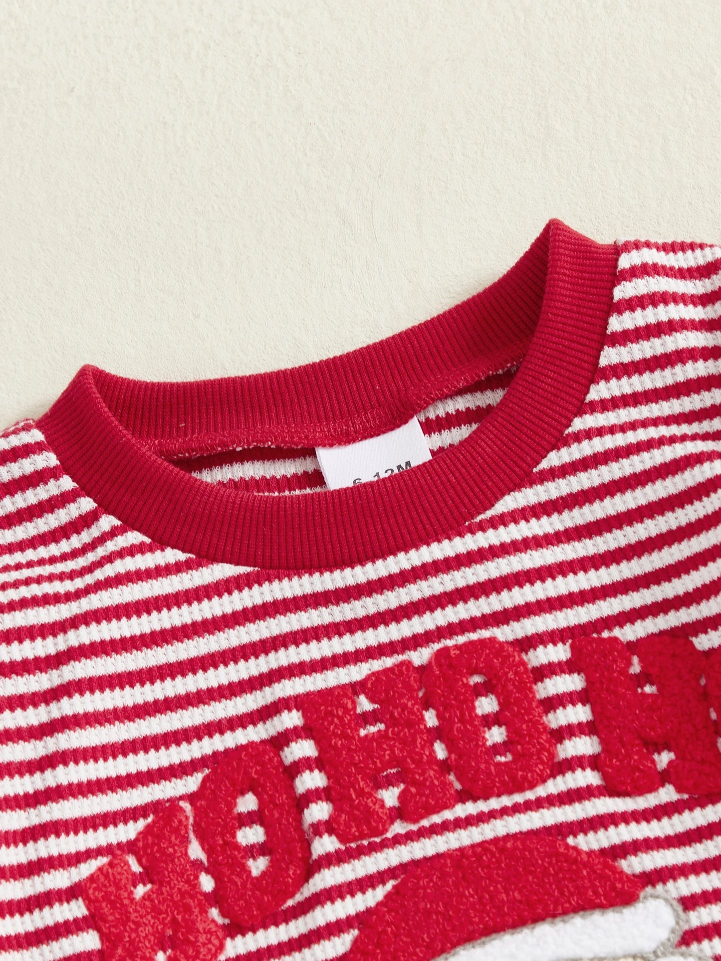 Baby Toddler Boys Girls 2Pcs Ho Ho Ho Christmas Striped Jogger Set Fashionable Long Sleeve Santa Claus Embroidery Pullover Top with Pants 2 Pcs Outfit