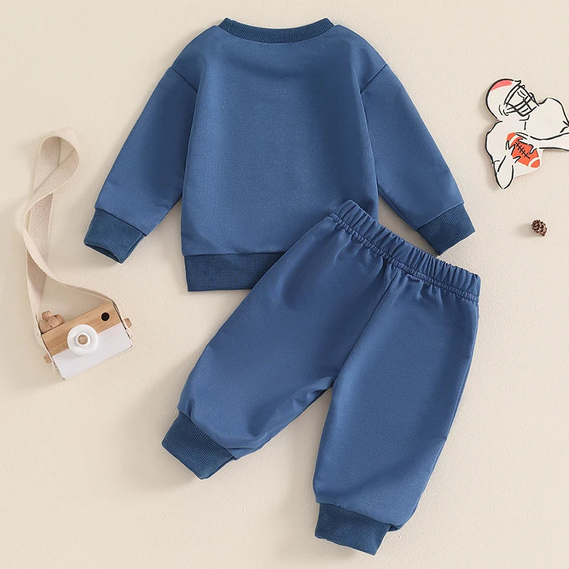 Baby Toddler Boys 2Pcs Game Day Cartoon Letter Football Print Long Sleeve Pullover Top + Casual Pants Set