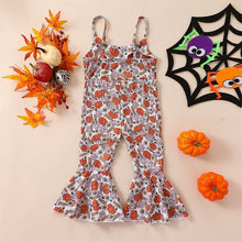 Load image into Gallery viewer, Kids Toddler Baby Girl Halloween Outfit Pumpkin Bell Bottoms Sleeveless Romper Jumpsuit Overalls Pants Clothes
