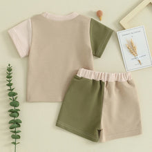 Load image into Gallery viewer, Toddler Baby Boy Girl 2Pcs Outfit Short Sleeve Contrast Color Top Elastic Waist Shorts Set Neutral Spring Summer Clothes
