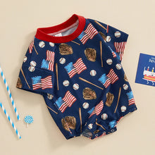 Load image into Gallery viewer, Baby Boys Romper 4th of July Baseball American Flag Print Short Sleeve Jumpsuit
