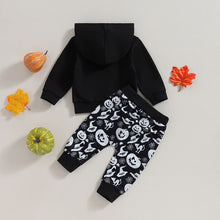 Load image into Gallery viewer, Baby Boys 2Pcs Halloween Clothes Set Long Sleeve Hooded Scary Night Print Hoodie with Pumpkin Print Pants
