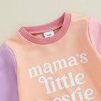 Baby Toddler Girls 2Pcs Mama's Little Bestie Long Sleeve O Neck Contrast Color Top Drawstring Pants Jogger Set