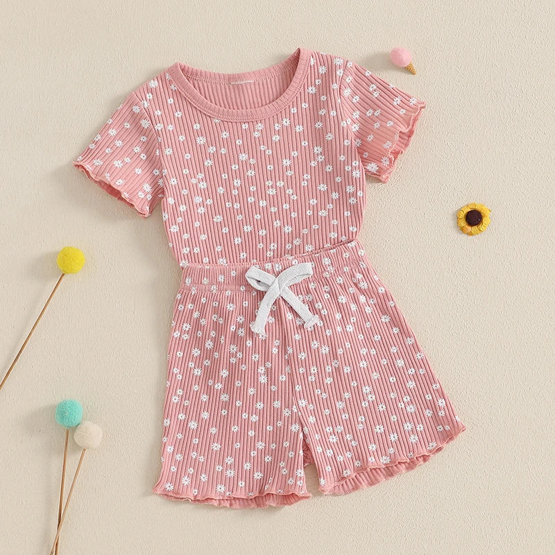 Baby Toddler Girls 2Pcs Flower Set Short Sleeve T-shirt Top With Shorts Floral Outfit