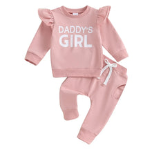 Load image into Gallery viewer, Baby Toddler Girls 2Pcs Outfit Daddy&#39;s Girl Letters Print Long Sleeve Frill Shoudler Top with Elastic Waist Pants Set
