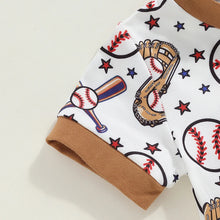 Load image into Gallery viewer, Baby Toddler Boys 2Pcs Baseball Outfit Short Sleeve Round Neck Pocket Top with Elastic Waist Shorts Set
