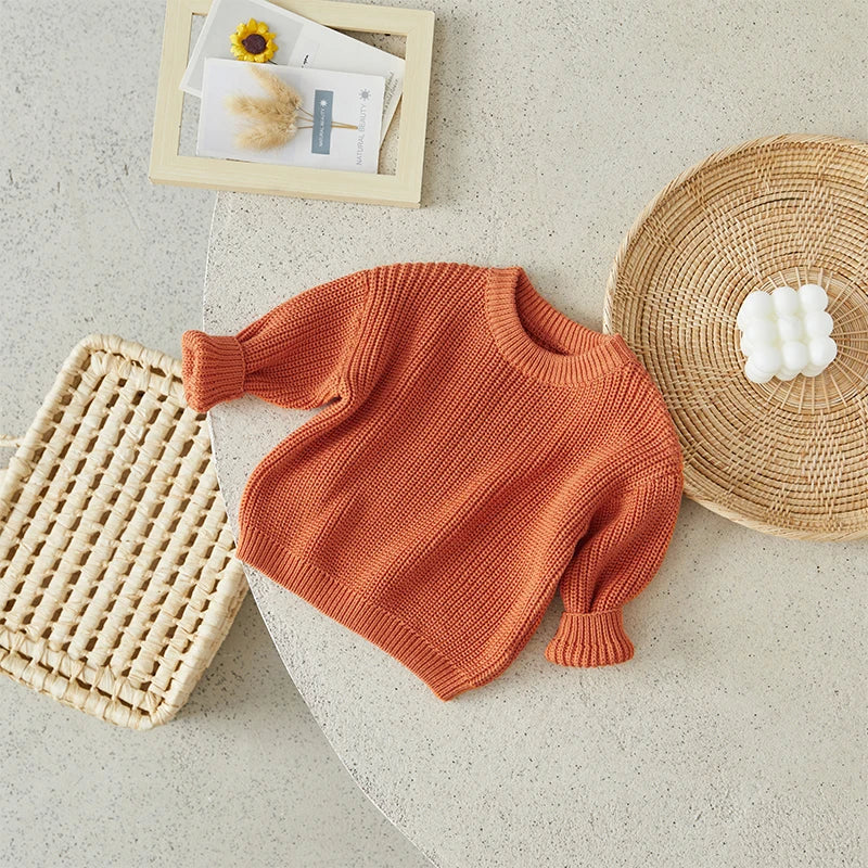Baby Toddler Girls Boys Sweaters Knitting Pullovers Tops Solid Color Basic Cotton Long Sleeve Sweater Top