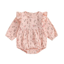 Load image into Gallery viewer, Baby Girls Autumn Romper Poof Sleeve O Neck Floral Flowers Print Frilly Romper
