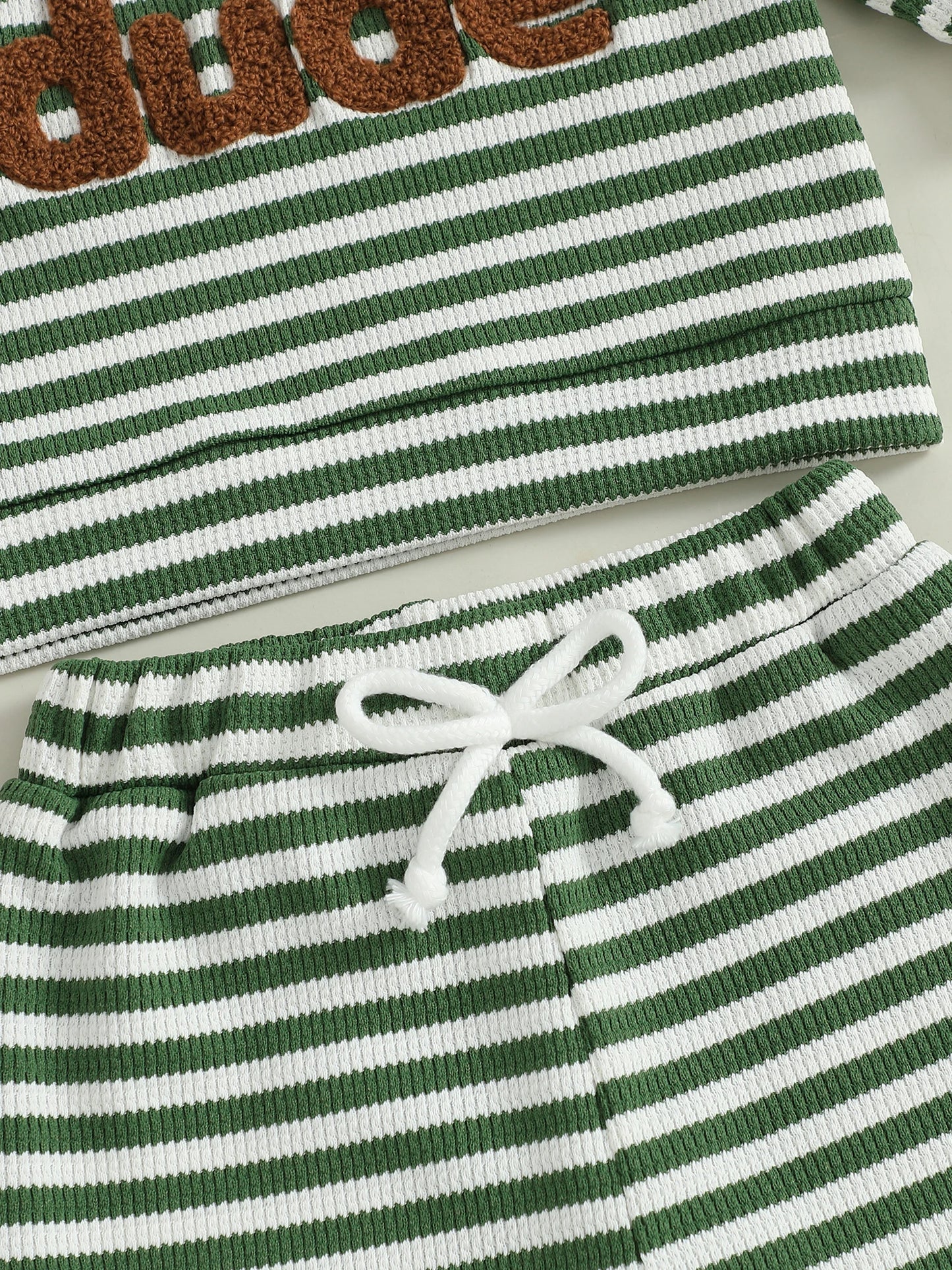Baby Toddler Boys 2Pcs Mama's Boy / Little Dude Waffle Outfit Letter Embroidery Striped Long Sleeve Top and Elastic Pants Set