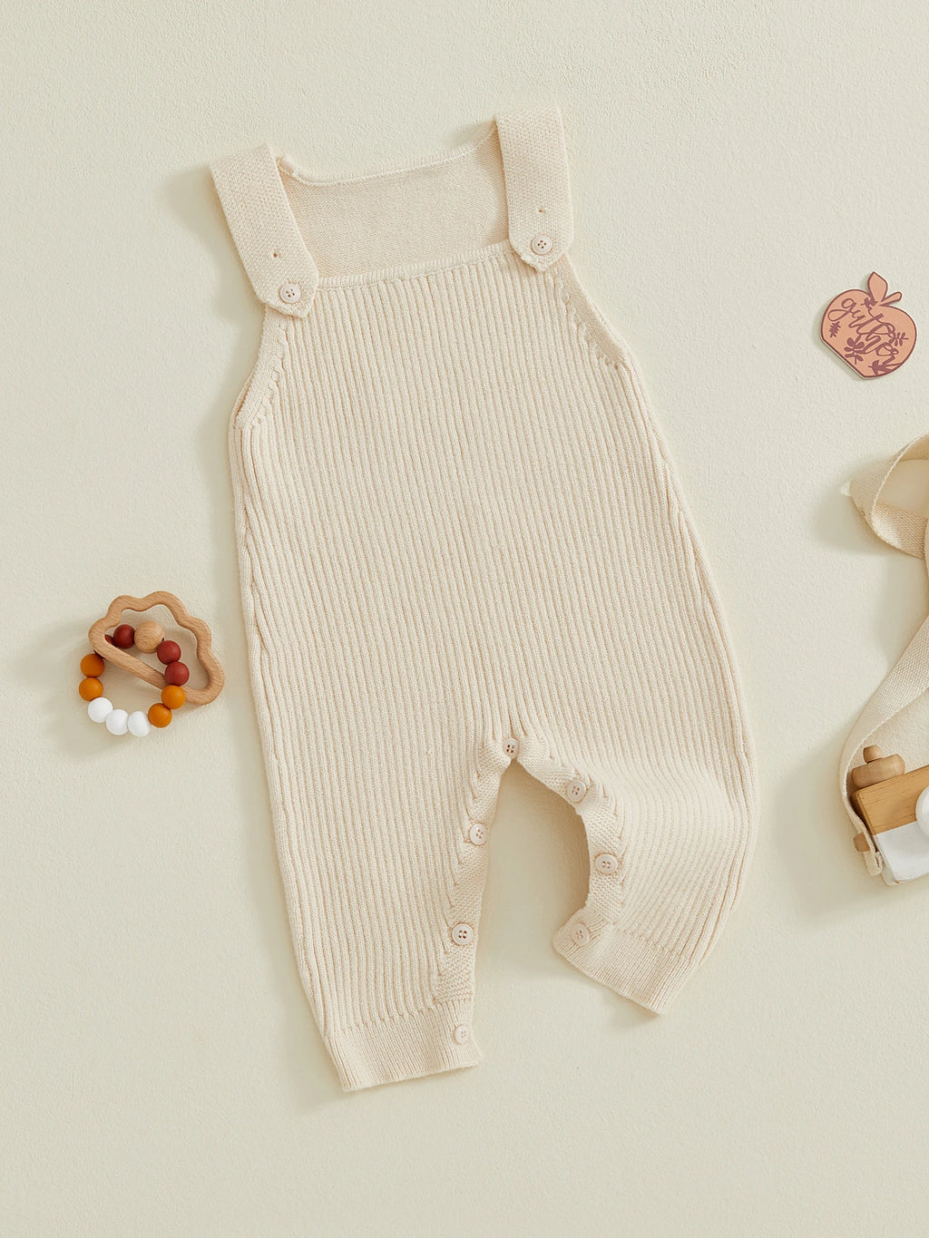 Baby Boys Girls Knit Jumpsuit Sleeveless Square Neck Solid Color Rompers Overalls