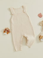 Baby Boys Girls Knit Jumpsuit Sleeveless Square Neck Solid Color Rompers Overalls