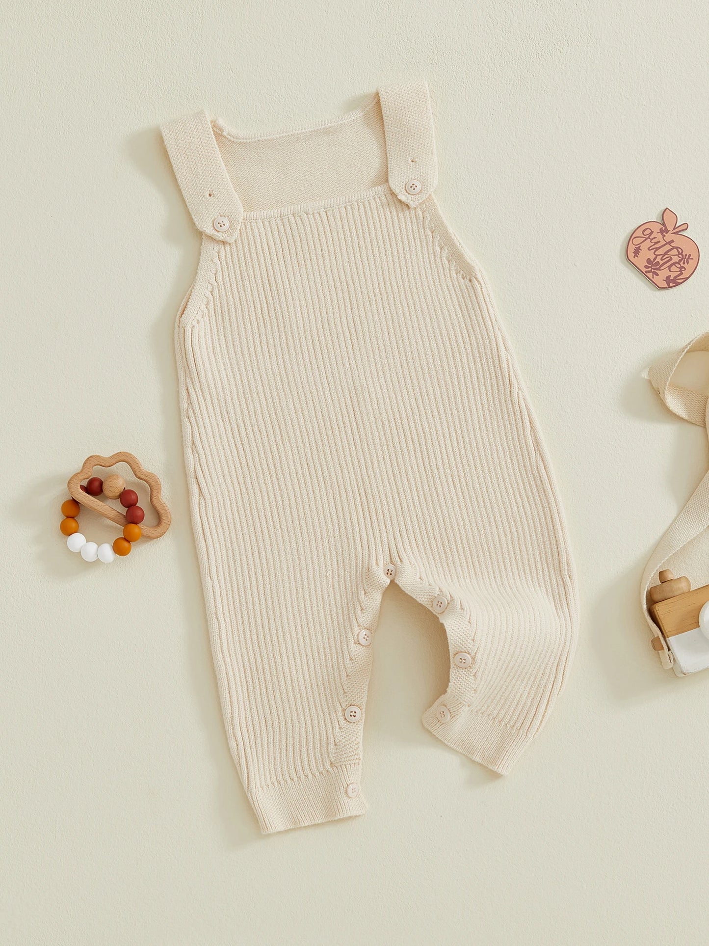 Baby Boys Girls Knit Jumpsuit Sleeveless Square Neck Solid Color Rompers Overalls