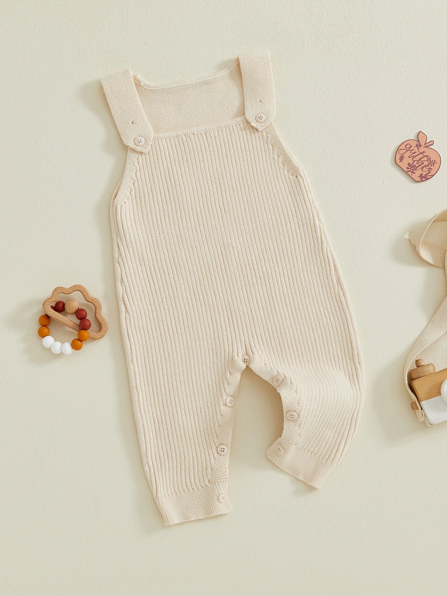 Baby Boys Girls Knit Jumpsuit Sleeveless Square Neck Solid Color Rompers Overalls