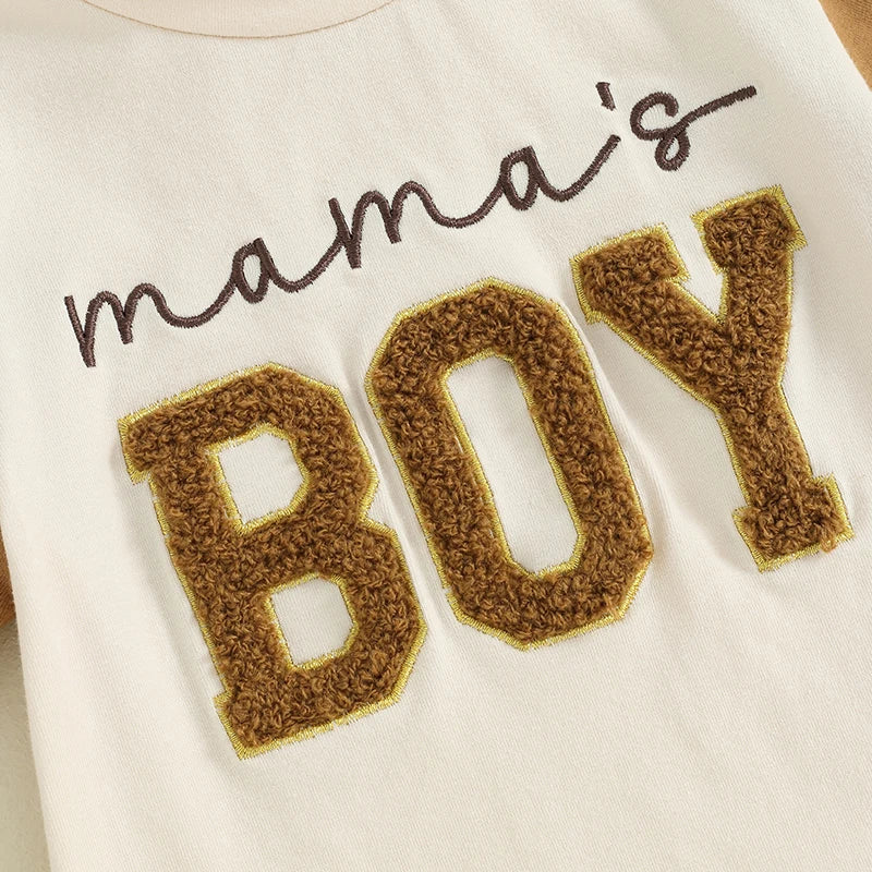 Toddler Baby Boy 2Pcs Mama's Boy Summer Outfits Short Sleeve Embroidery Top + Contrast Color Shorts Clothes Set