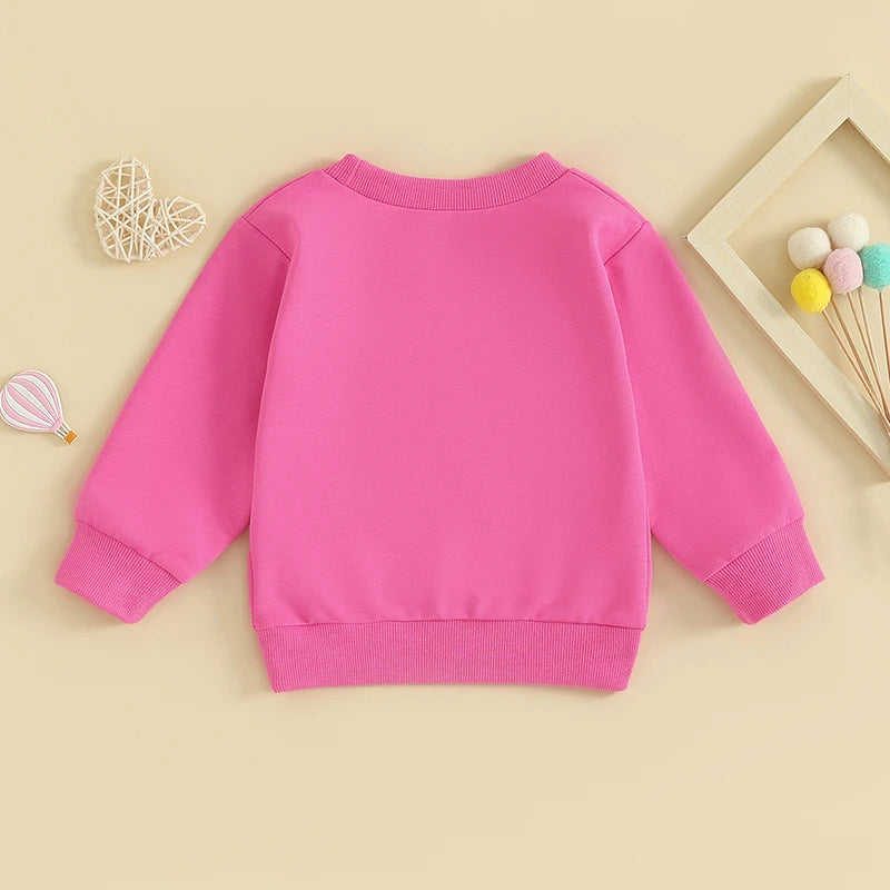 Baby Toddler Girl Valentine's Day Long Sleeve Letter Sweet / Be Mine / Kiss Me Heart Embroidery Crewneck Top