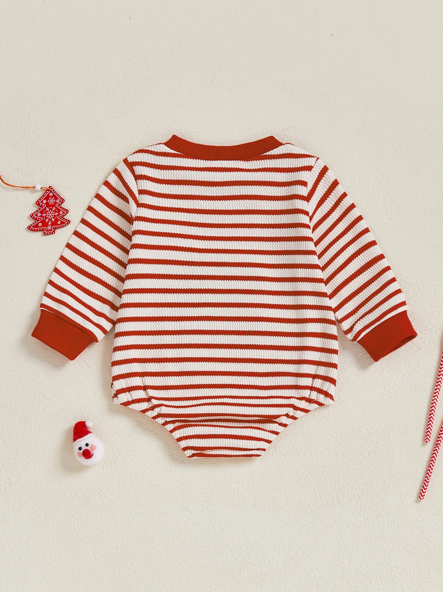 Baby Boy Girl Christmas Striped Jumpsuit Long Sleeve Round Neck Tree Truck Embroidery Romper