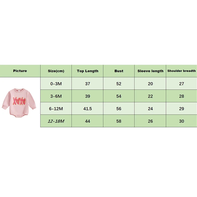 Baby Girl XOXO Bubble Romper Valentine's Day Letter Heart Embroidered Long Sleeve Valentines Jumpsuit