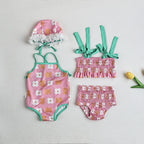 Baby Girls Floral Bandage Swimsuit With Hat Set