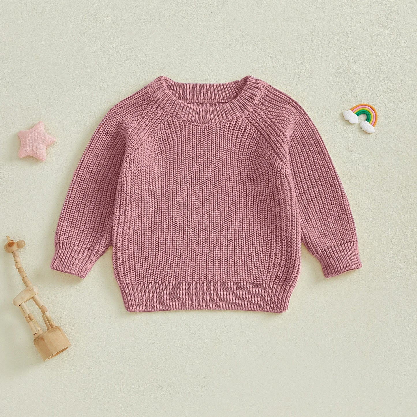 Baby Toddler Boys Girls Knit Sweater Long Sleeve Round Neck Solid Color Pullover Fall Top