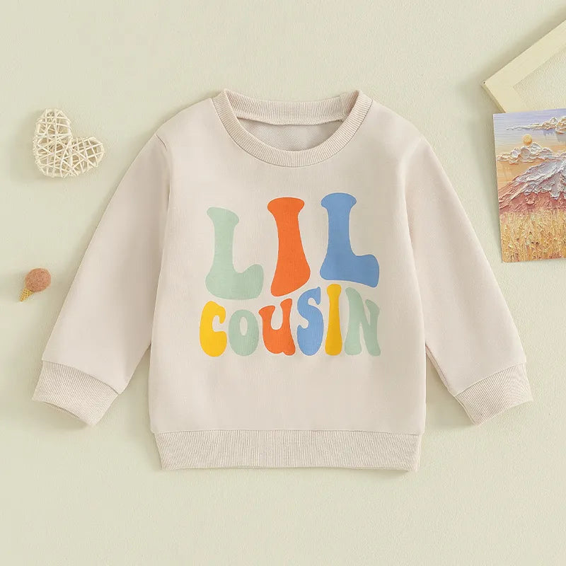 Baby Toddler Kids Girls Boys Matching Outfits Letter Print Big Lil Cousin Long Sleeve Crewneck Top