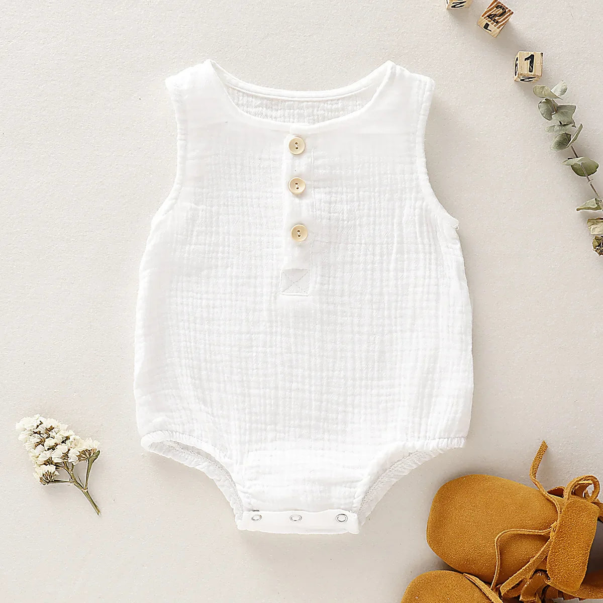 Sleeveless Muslin Bodysuit Romper
