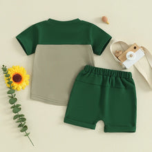 Load image into Gallery viewer, Toddler Baby Boy 2Pcs Summer Outfits Short Sleeve Contrast Color Top with Pocket Shorts Set Clothes
