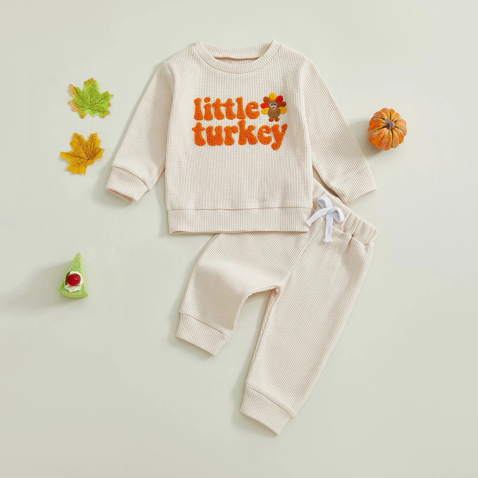 Baby Toddler Boy s2Pcs Little Turkey Thanksgiving Outfit Turkey Letter Embroidery Long Sleeve Pullover Top Elastic Waist Solid Pants Jogger Set