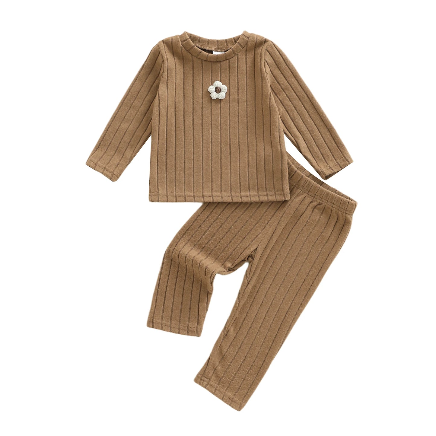 Baby Toddler Girls 2Pcs Clothing Set Long Sleeve Flower Top with Solid Color Pants Outfit