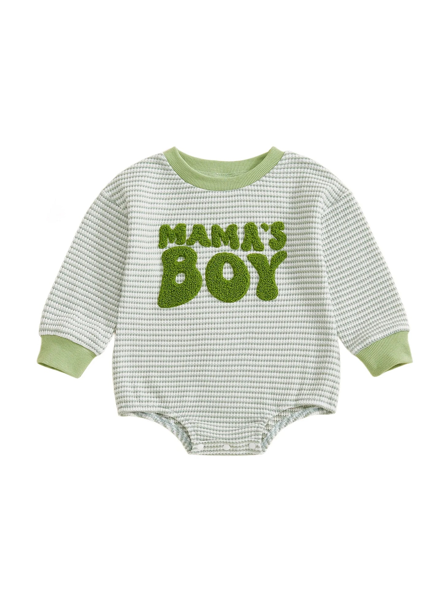 Baby Boy Romper Long Sleeve Crew Neck Striped Embroidery Mama's Boy Letters Fall Bodysuit