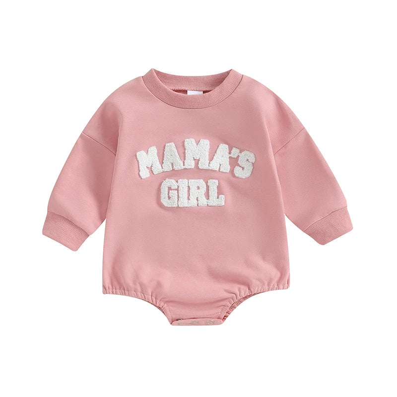 Baby Toddler Girls Romper Fuzzy Letter Mama's Girl Long Sleeve Crew Neck Jumpsuit