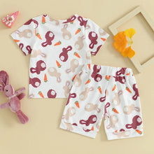 Load image into Gallery viewer, Baby Toddler Boys Girls 2Pcs Easter Set Bunny Rabbit Carrot Print Short Sleeve T-shirt with Elastic Waist Shorts Outfit
