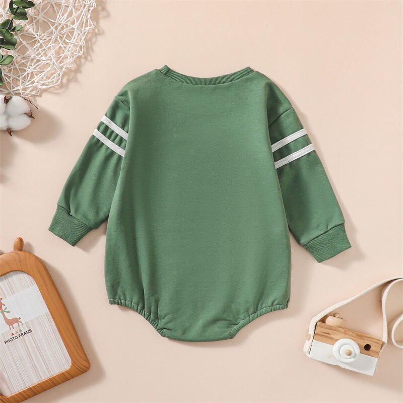 Baby Boys Girls Bodysuit Romper Football Letter Print Crew Neck Long Sleeve Jumpsuits