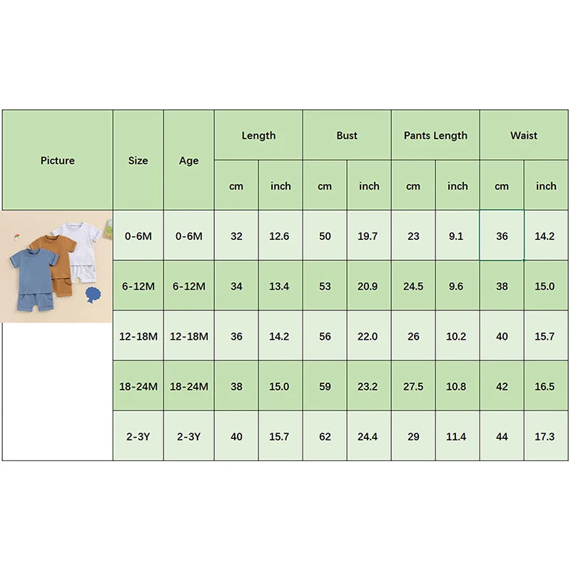 Baby Toddler Boys 2Pcs Summer Outfits Solid Color Rolled Hem Short Sleeve Top Elastic Waist Shorts Clothes Set