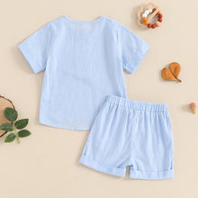 Load image into Gallery viewer, Baby Toddler Boys 2Pcs Single Breasted Round Neck Button Top Solid Color Shorts Casual Outfit Set
