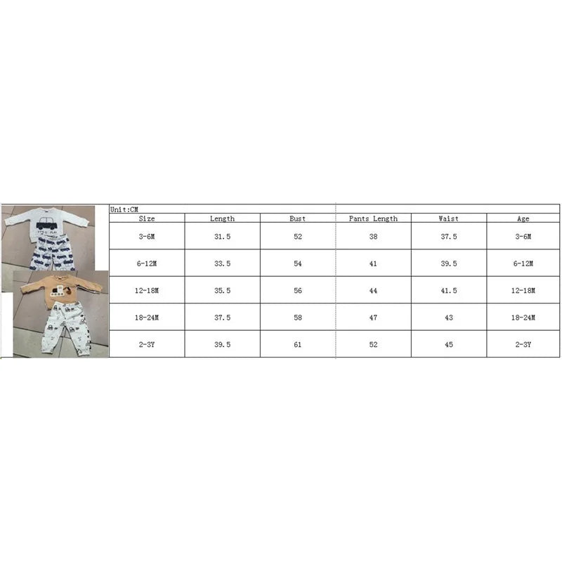 Baby Toddler Boys 2Pcs Outfit Car Tractor Embroidery Long Sleeve Pullover Crewneck Top Elastic Waist Pants Jogger Set