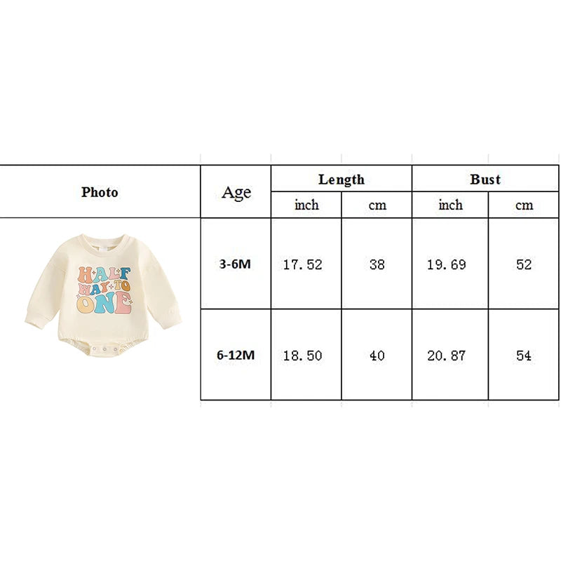 Baby Girls Boys Half Way To One Bubble Romper Half Birthday Clothes Letter Long Sleeve Fall Bodysuit