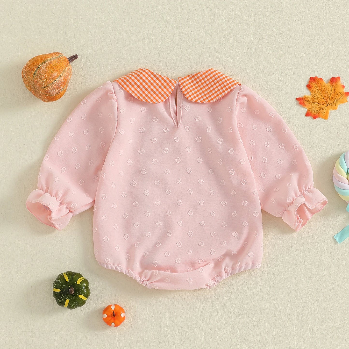 Baby Girl Thanksgiving Bodysuit Long Sleeve Doll Collar Pumpkin Embroidery Romper Fall Playsuit