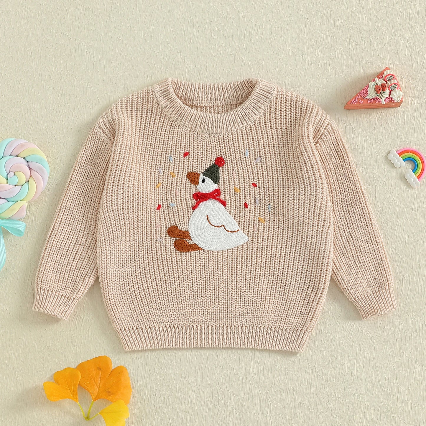 Baby Toddler Girls Boys Birthday Sweaters Long Sleeve Round Neck Silly Goose Party Hat Embroidery Pullover Fall Top