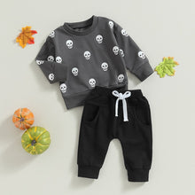 Load image into Gallery viewer, Baby Toddler Boy Girl 2Pcs Outfits Halloween Skull Print Long Sleeve Top Solid Pants Fall Clothes

