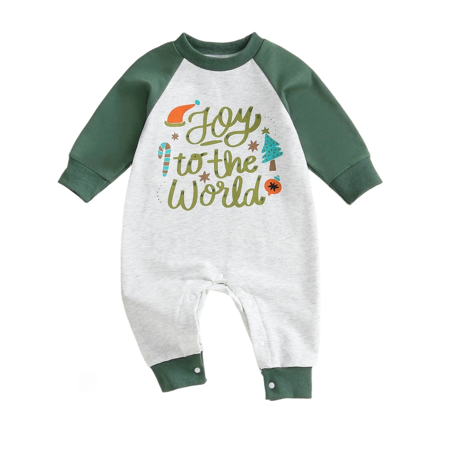 Baby Boys Girls Joy To The World Christmas Romper Letter Tree Long Raglan Sleeve Crewneck Jumpsuit Winter Clothes