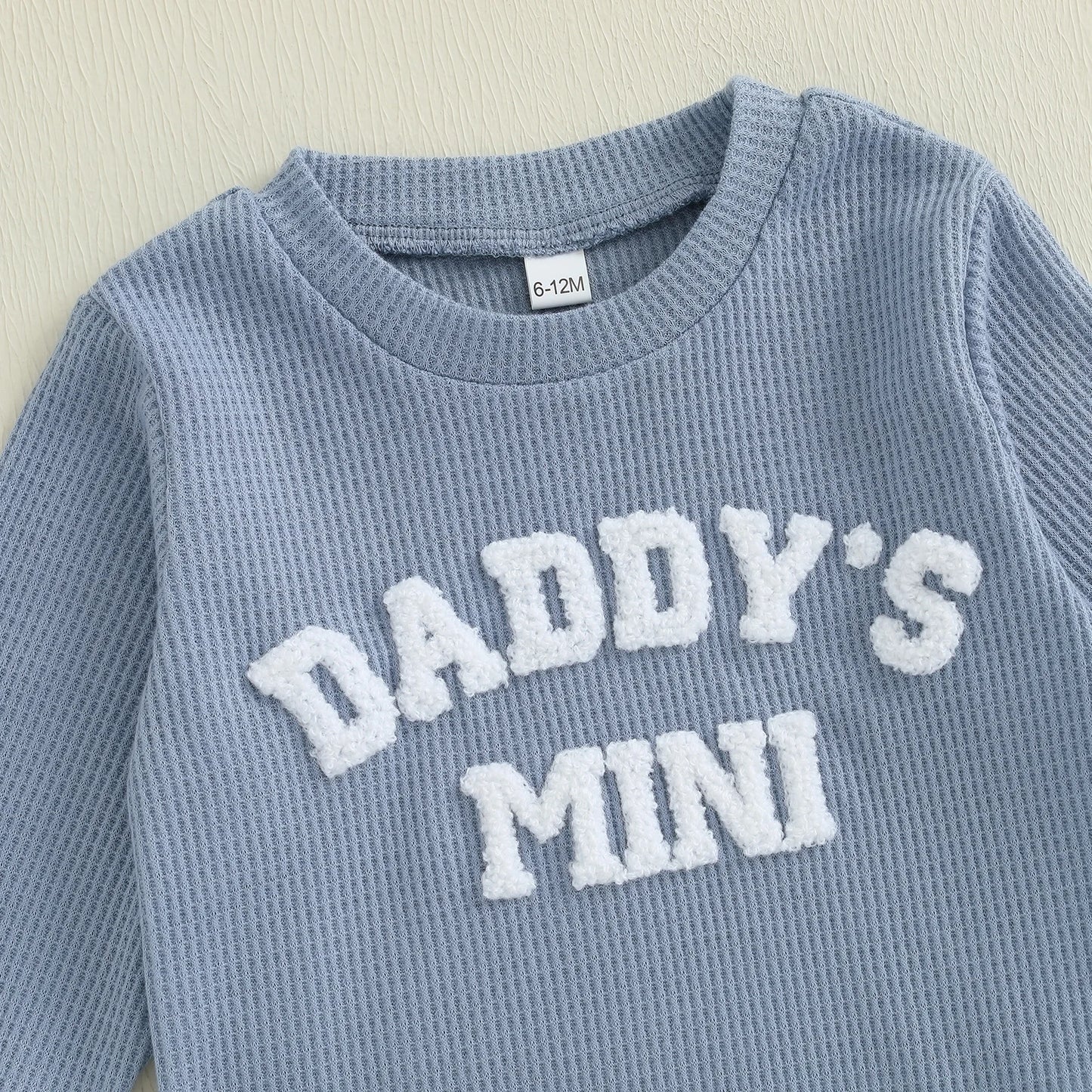 Baby Boy 2Pcs Daddy's Mini Fall Outfit Letter Embroidery Long Sleeve Romper Elastic Waist Jogger Pants 2Pcs Set