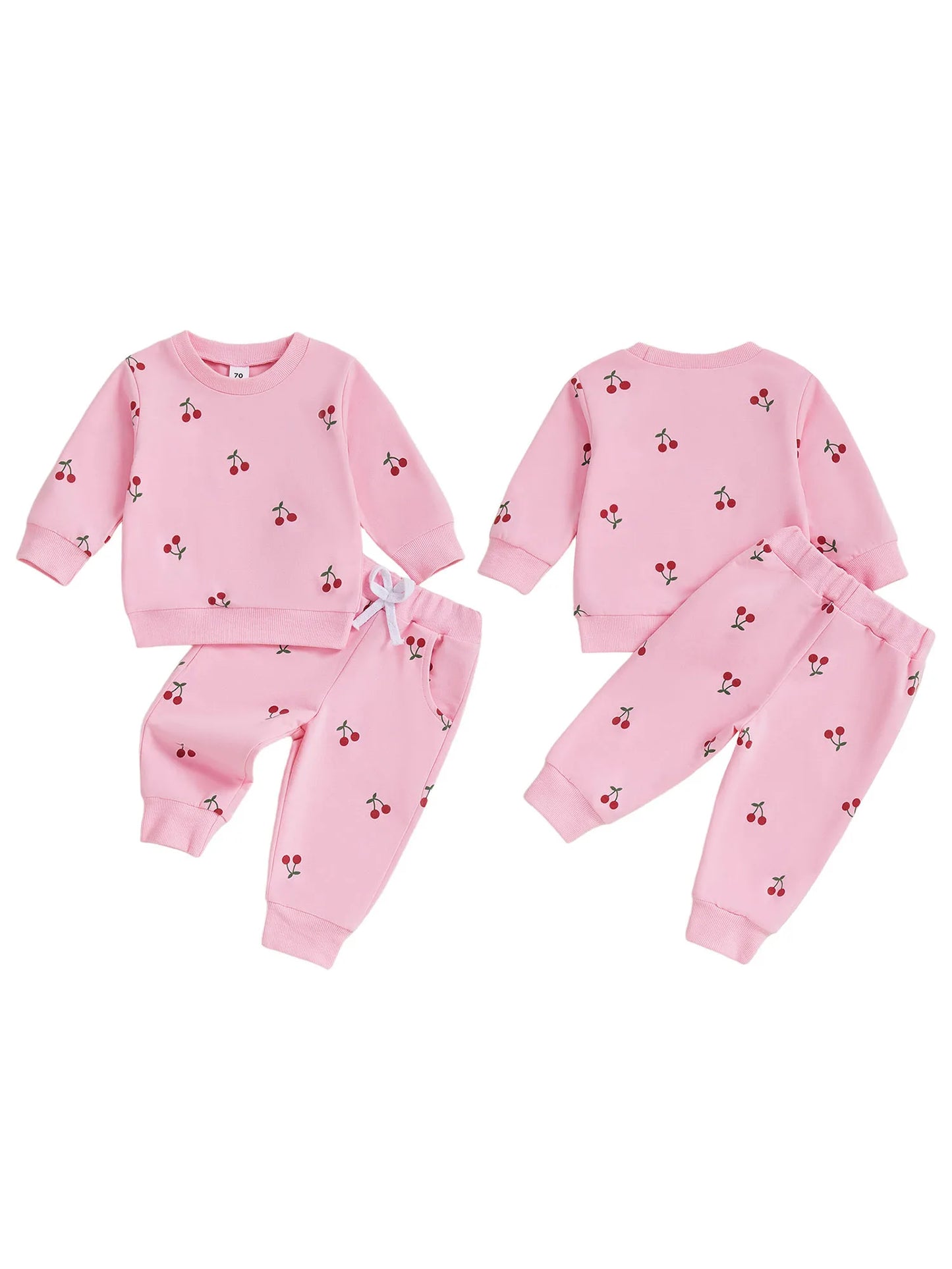 Baby Toddler Girl 2Pcs Winter Fall Outfit Cherry Print Long Sleeve Top Elastic Waist Joggers 2 Piece Jogger Set