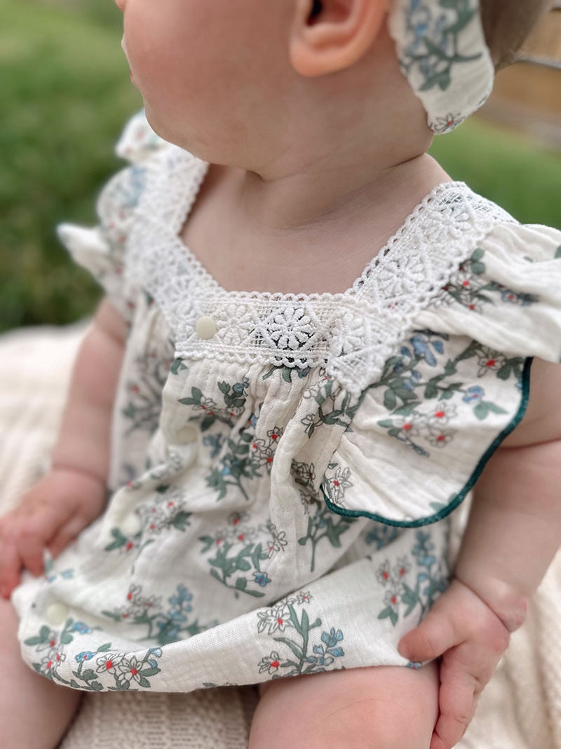 Vintage Paisley Romper With Headband Set
