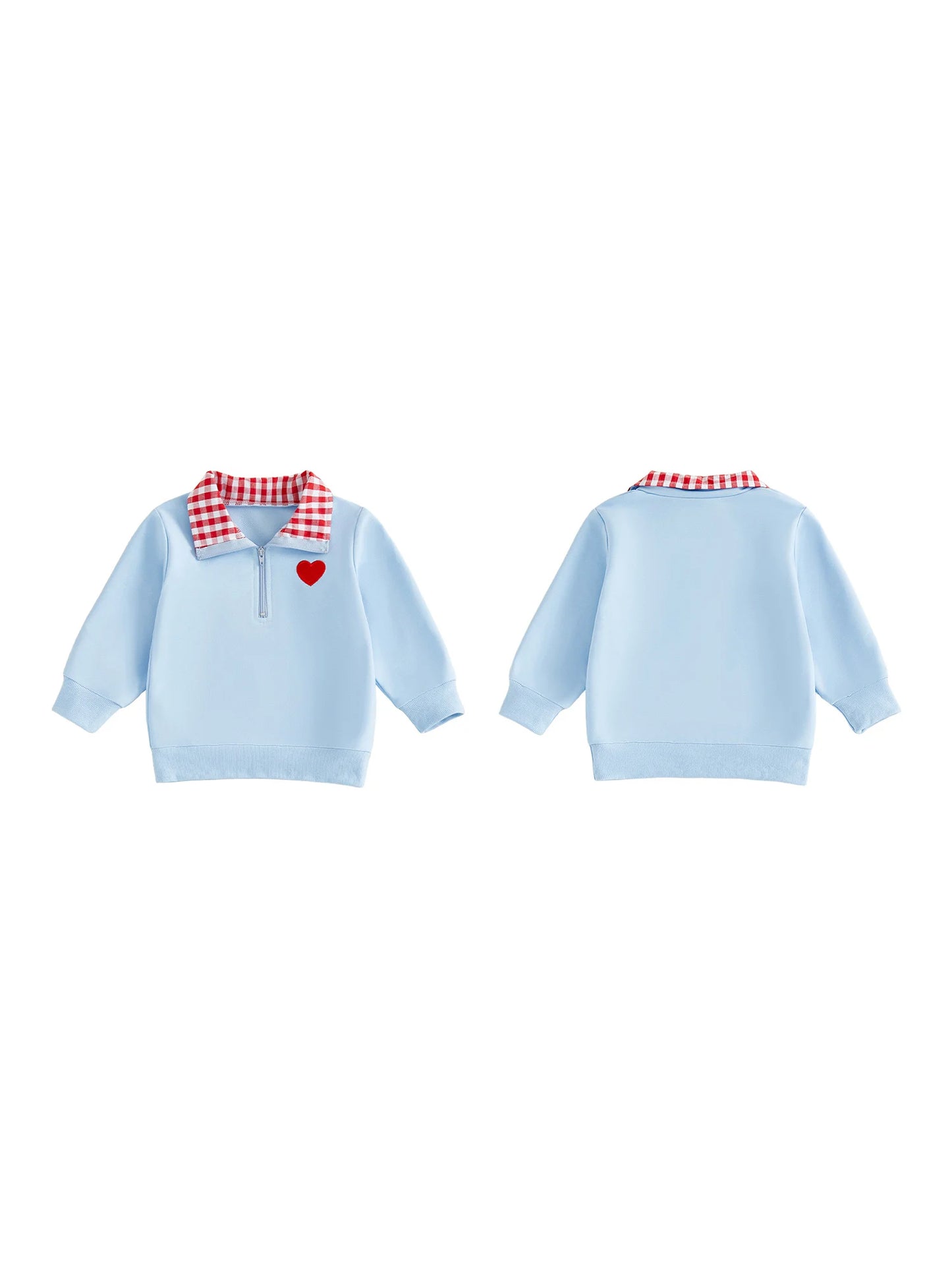 Baby Toddler Boys Girls Long Sleeve Plaid Collar Embroidery Heart Tops for Valentine Day