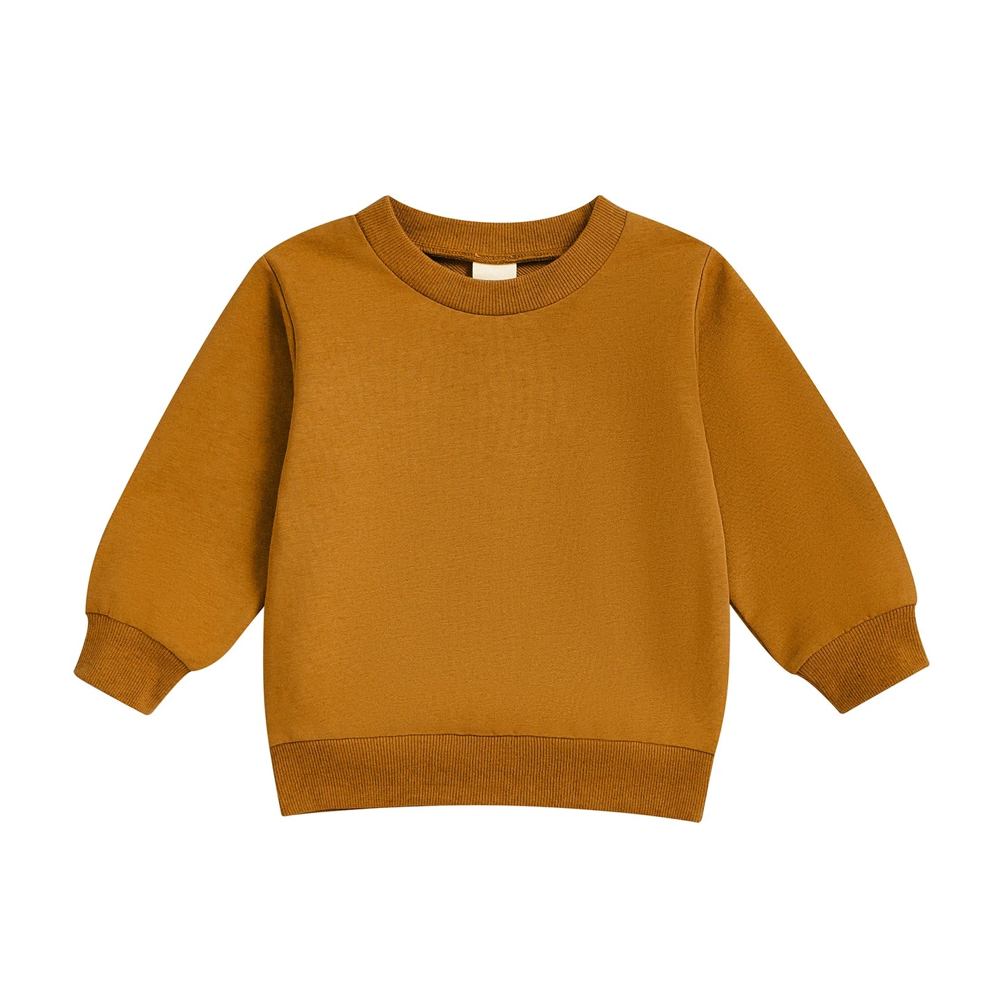 Baby Toddler Kids Boy Girl Solid Color Long Sleeve Round Neck Pullover Loose Top