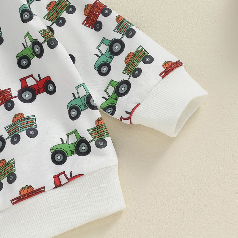 Baby Toddler Boys 2Pcs Fall Outfit Long Sleeve Tractor Print Top + Pants Set