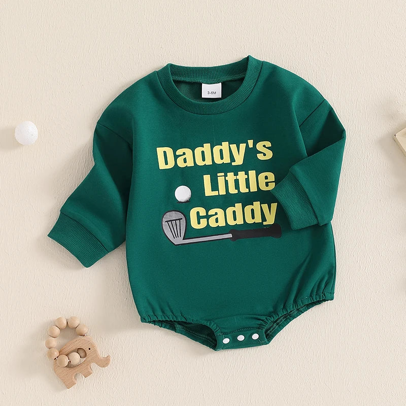 Baby Boys Daddy's Little Caddy Romper Golf Letter Print Long Sleeve Round Neck Fall Bubble Jumpsuit