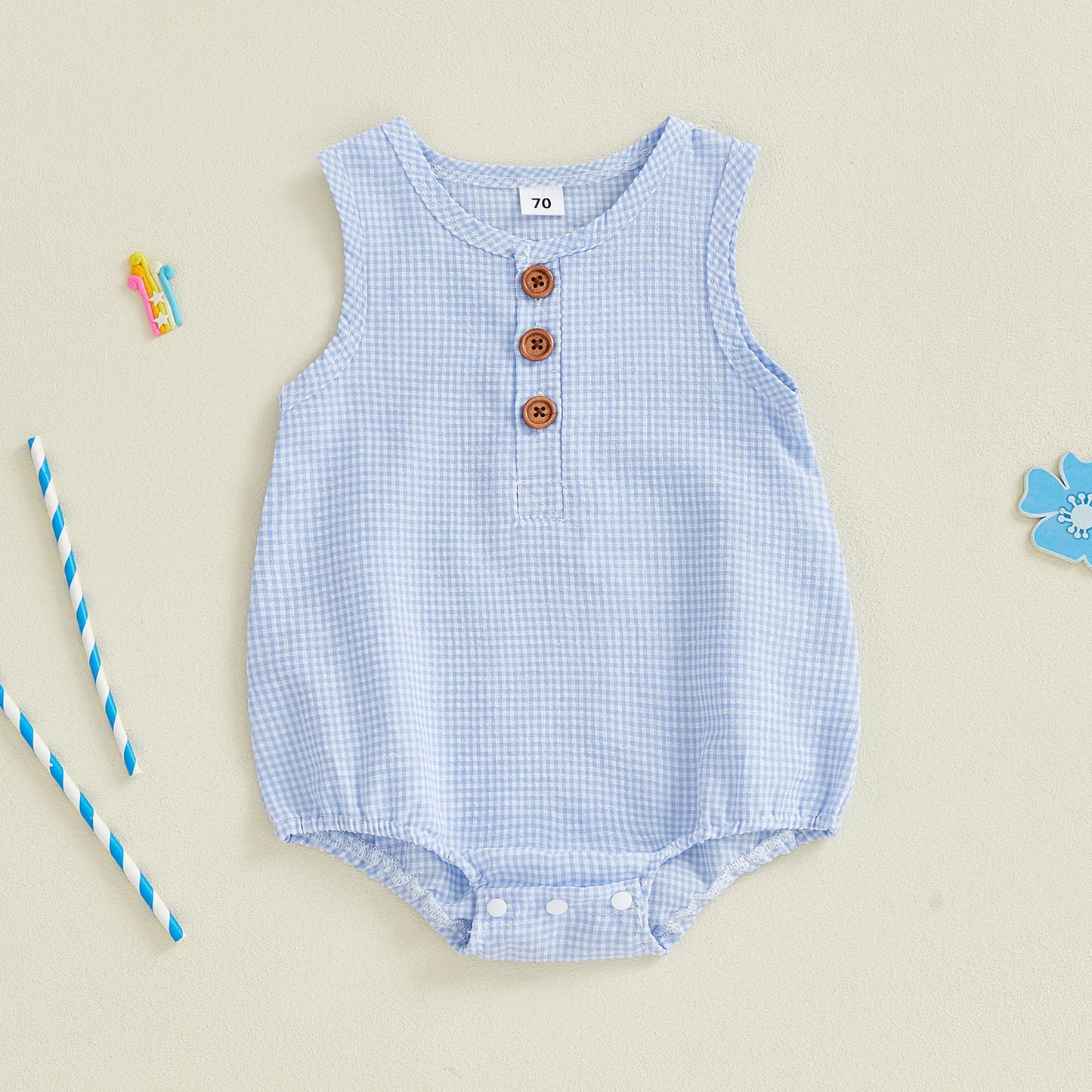 Baby Toddler Boys Girls Summer Romper Fashionable Tank Crew Neck Sleeveless Buttons Down Jumpsuit